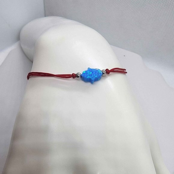 Jewelry - Blue Opal Hamsa Design With Red String Bracelet